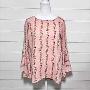 Lauren Conrad pink floral long bell sleeve blouse size‎ S